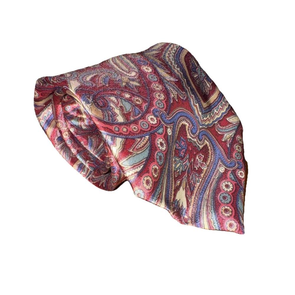 Oleg Cassini Polyester Mens Tie In A Floral Abstract Pattern Burgundy Navy VTG